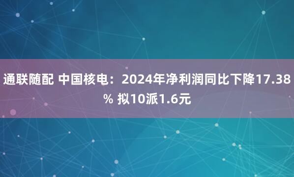 通联随配 中国核电：2024年净利润同比下降17.38% 拟10派1.6元